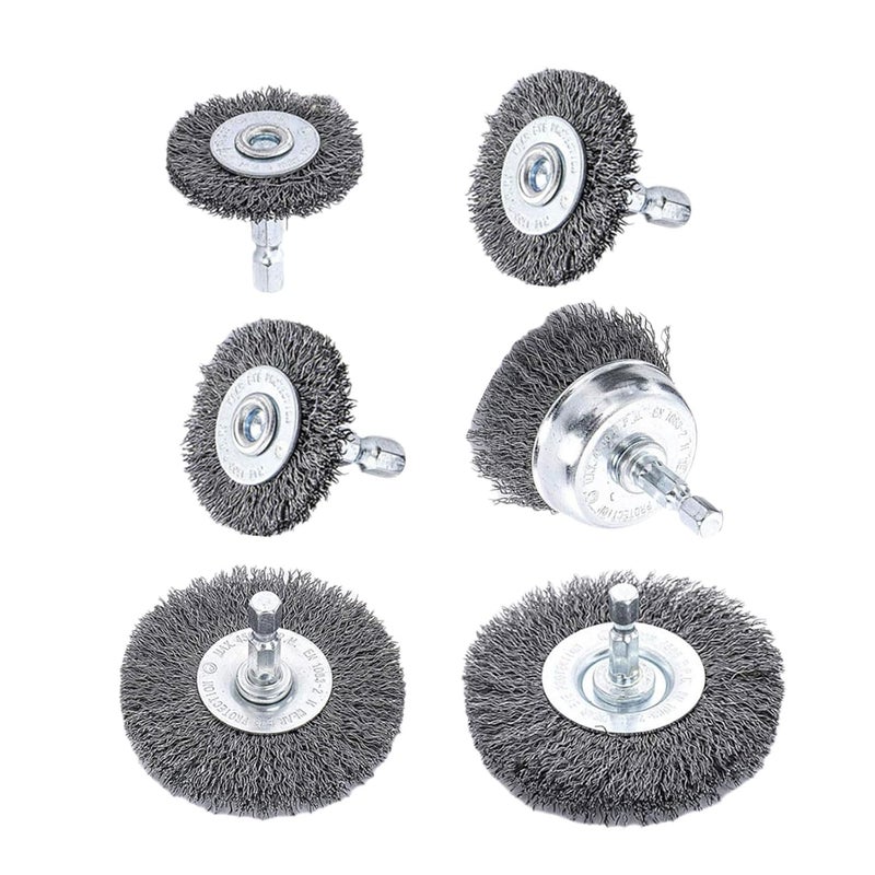 6Pcs Carbon Steel Wire Brush Wheel Cup Set with 1 4 Inch Hex Shank for Drill Stripping - Image 1